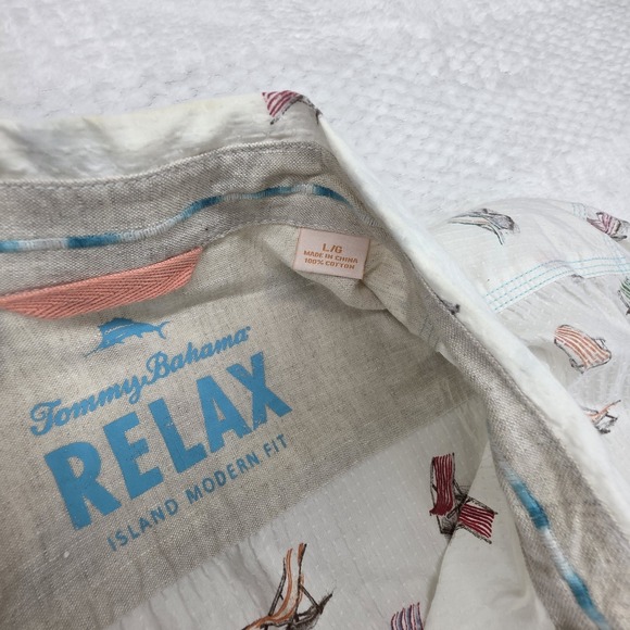 Tommy Bahama Shirt Mens Large White Button Down Beach Relax Island Modern Linen - Picture 3 of 9